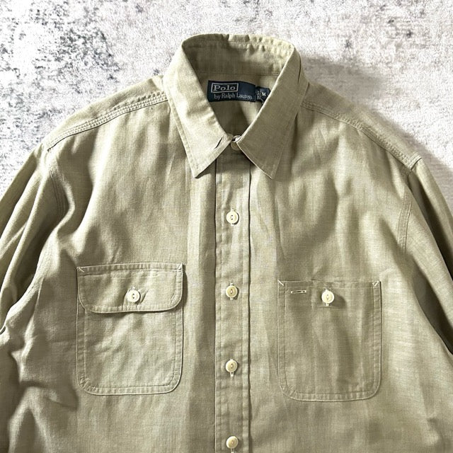 Ralph Lauren Cotton Shirt Olive Beige Double Pocket – M