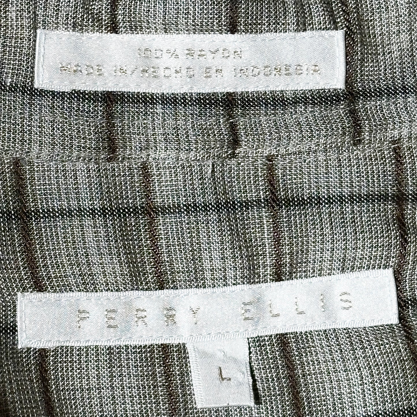 Perry Ellis 100% Rayon Check Shirt – Brown Beige, XL