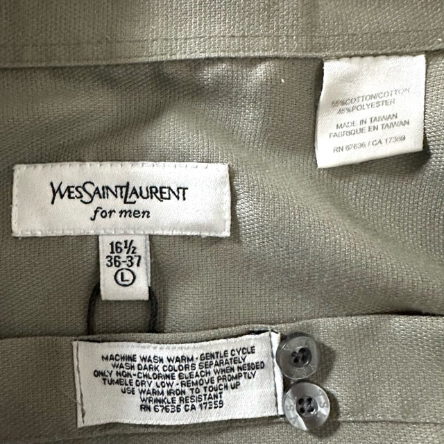 Yves Saint Laurent Olive Sheen Long Sleeve Shirt – L