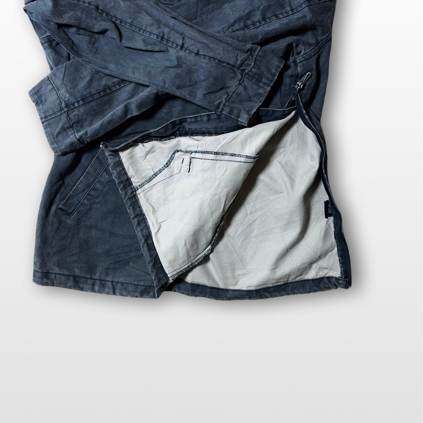 Vintage Duck Fabric Anorak Indigo Blue × Gray Fade Half-Zip Parka XL
