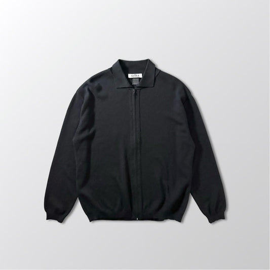 Merino Wool Zip Knit Polo Black – Made in Italy L