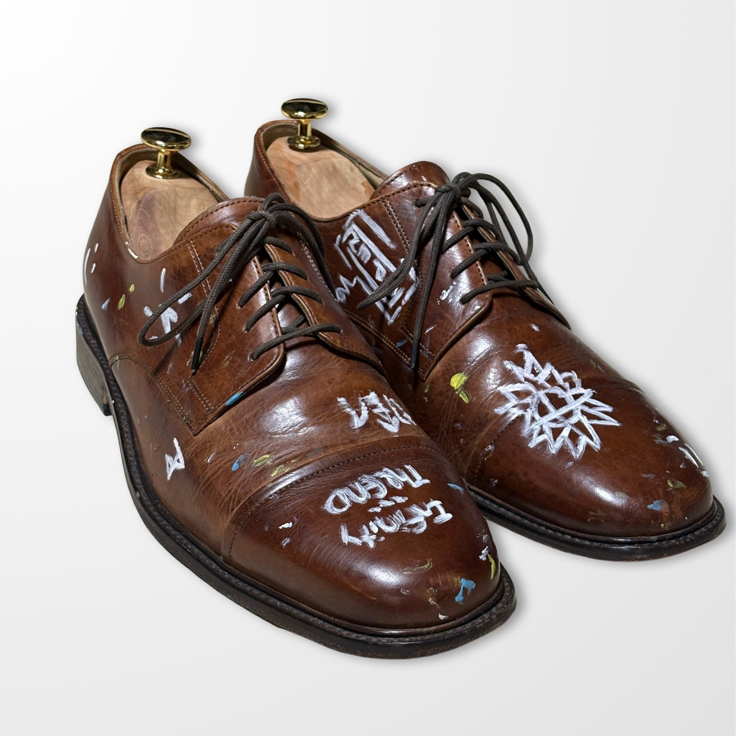 Hand-Painted Brown Derby Shoes – Unique Artisanal Expression