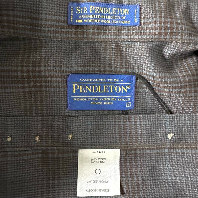 Pendleton Gray Wool Check Shirt Subtle Pattern – L