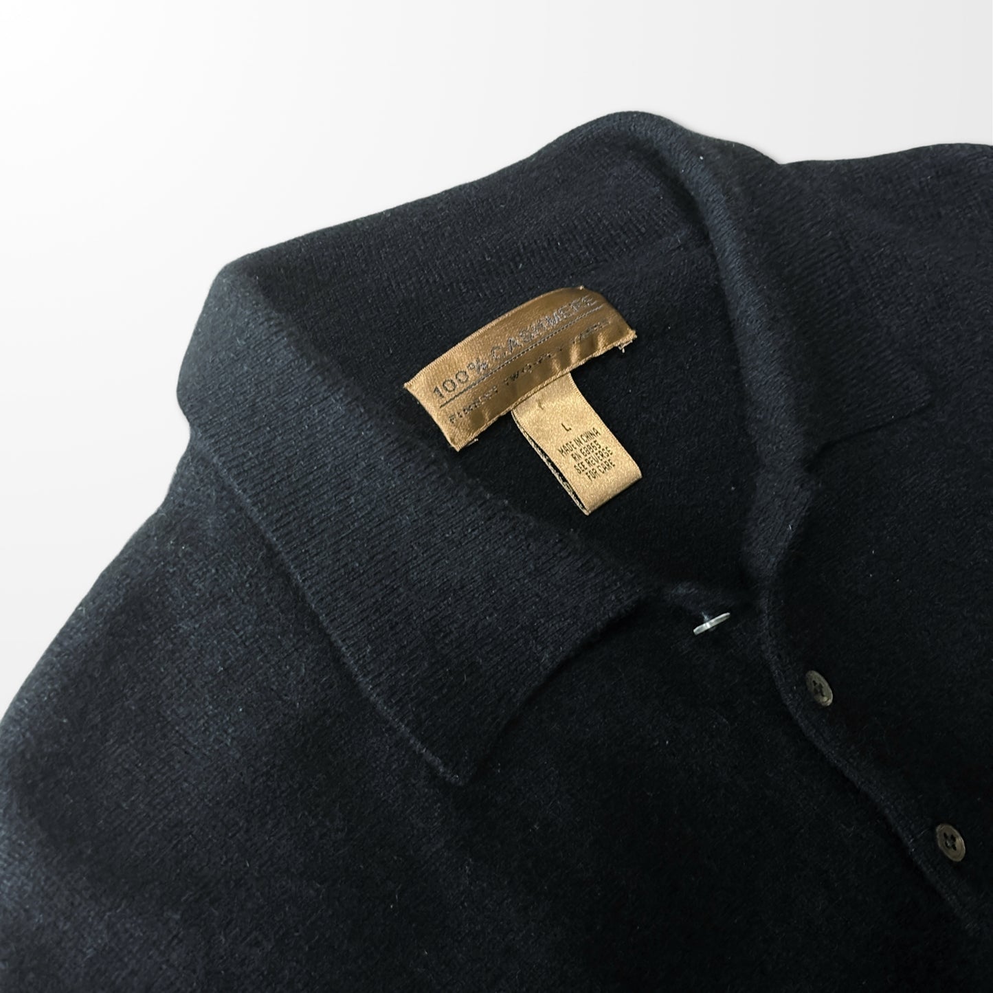 2Ply　Cashmere 100% Knit Polo Sweater Black – L