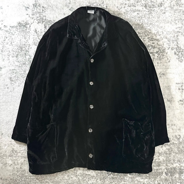 Black Rayon Velvet Shirt Jacket Relaxed Fit – M - CP SHADES