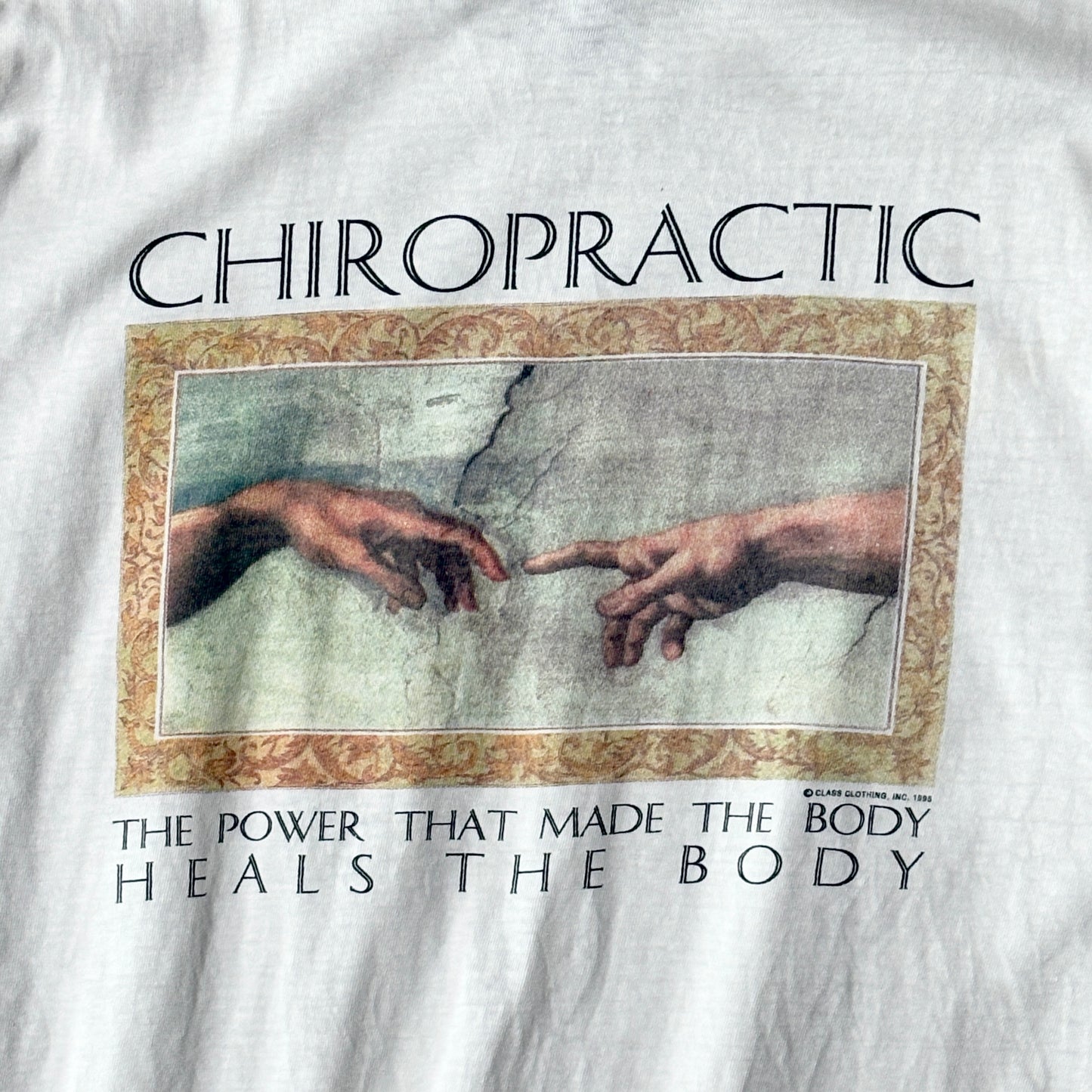 ONEITA Chiropractic Michelangelo Print Tee – L / White / 1995