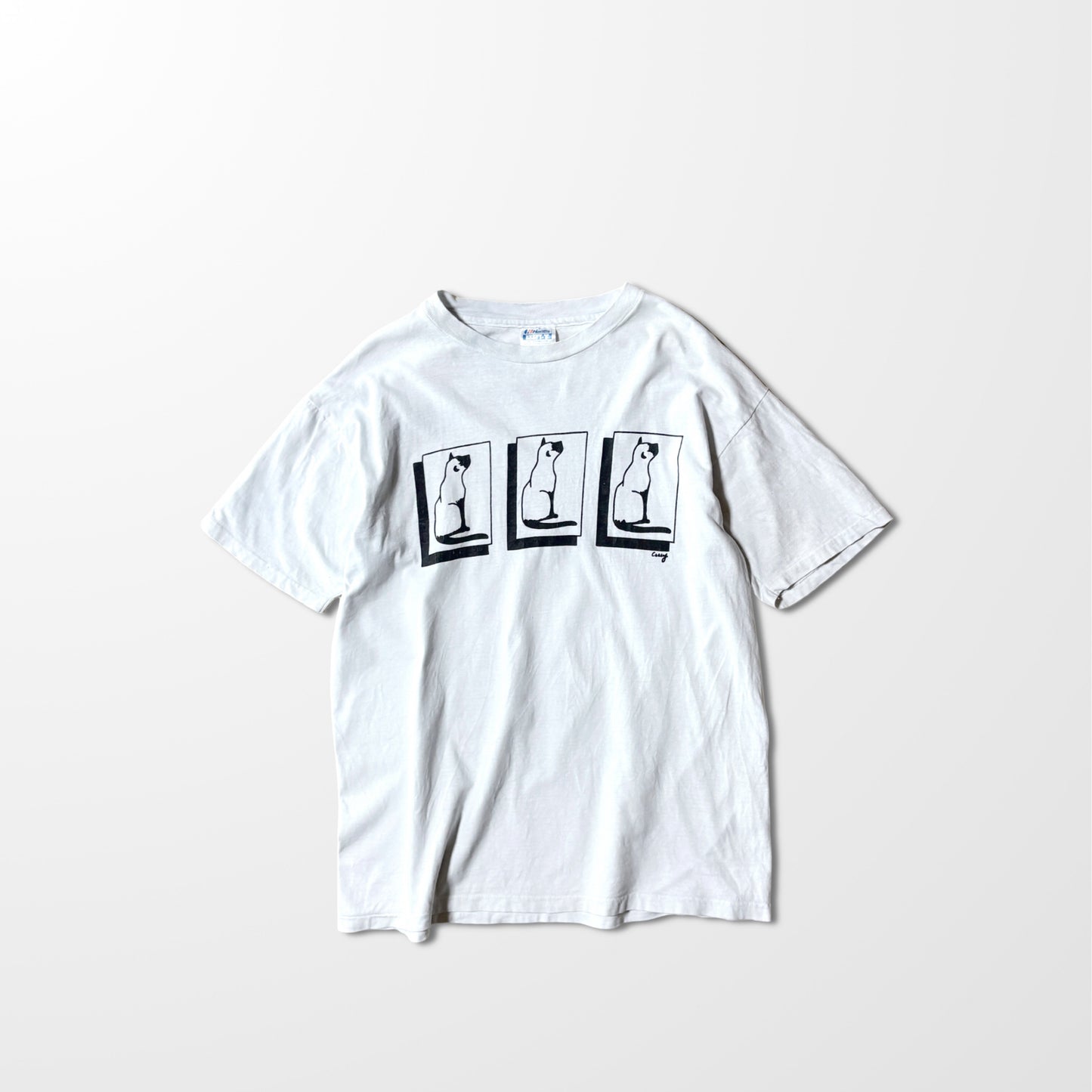 White Cat Print T-Shirt Hanes Beefy-T  – XL