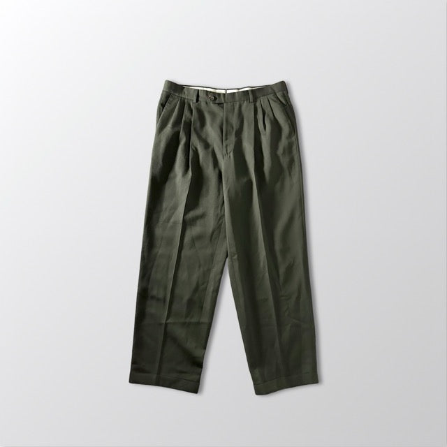 Givenchy 3 Tuck Wool Slacks Olive Wide Fit – 36