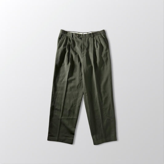 Givenchy 3 Tuck Wool Slacks Olive Wide Fit – 36