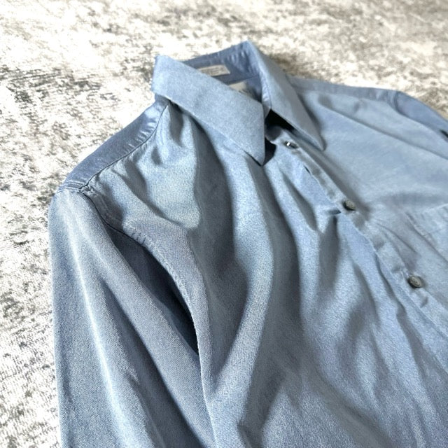 Light Blue Silk Shirt Smooth Texture – L