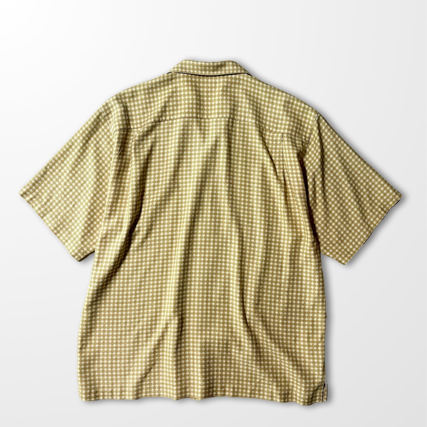 Silk Check Open Collar Shirt – Mustard Yellow, L