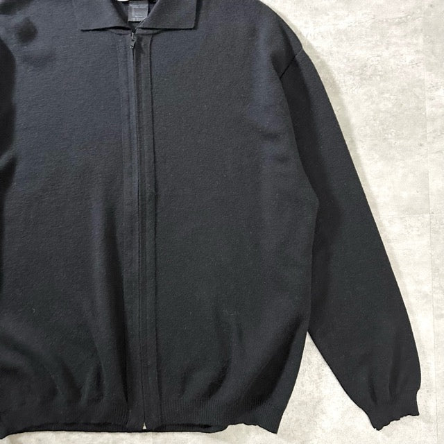 Merino Wool Zip Knit Polo Black – Made in Italy L