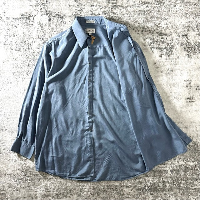 Light Blue Silk Shirt Smooth Texture – L
