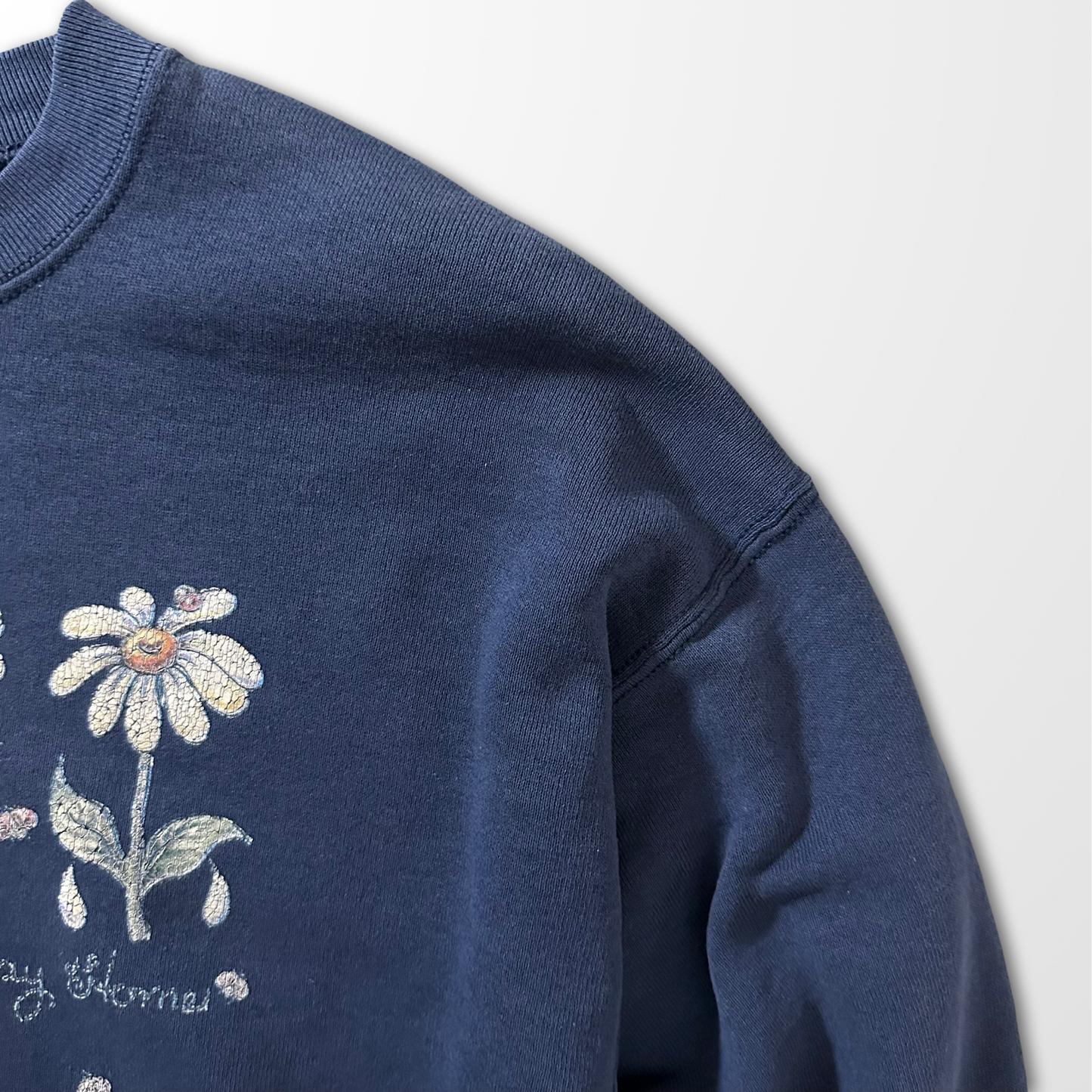 Fruit of the Loom “BEST” 50/50 Navy Floral Print Sweatshirt – L / Made in U.S.A.