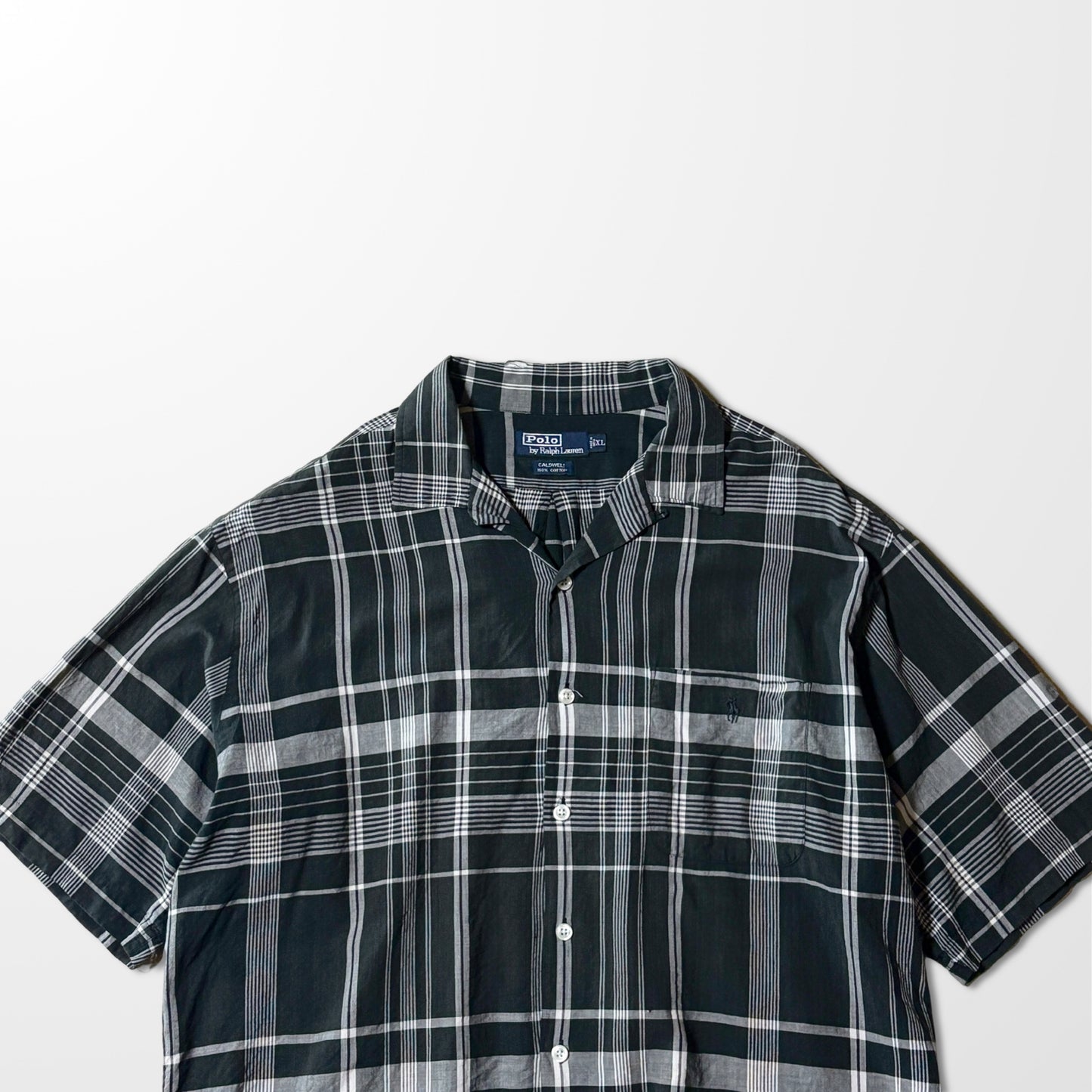 CALDWELL Ralph Lauren Black Cotton Check Open Collar Shirt – XXL
