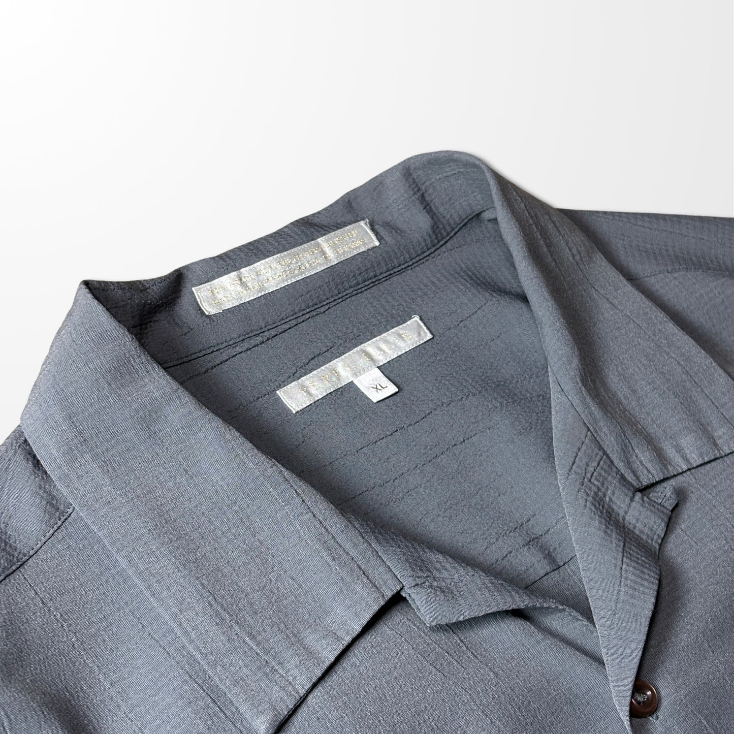 Perry Ellis Rayon Poly Open Collar Shirt XL – Gray Texture