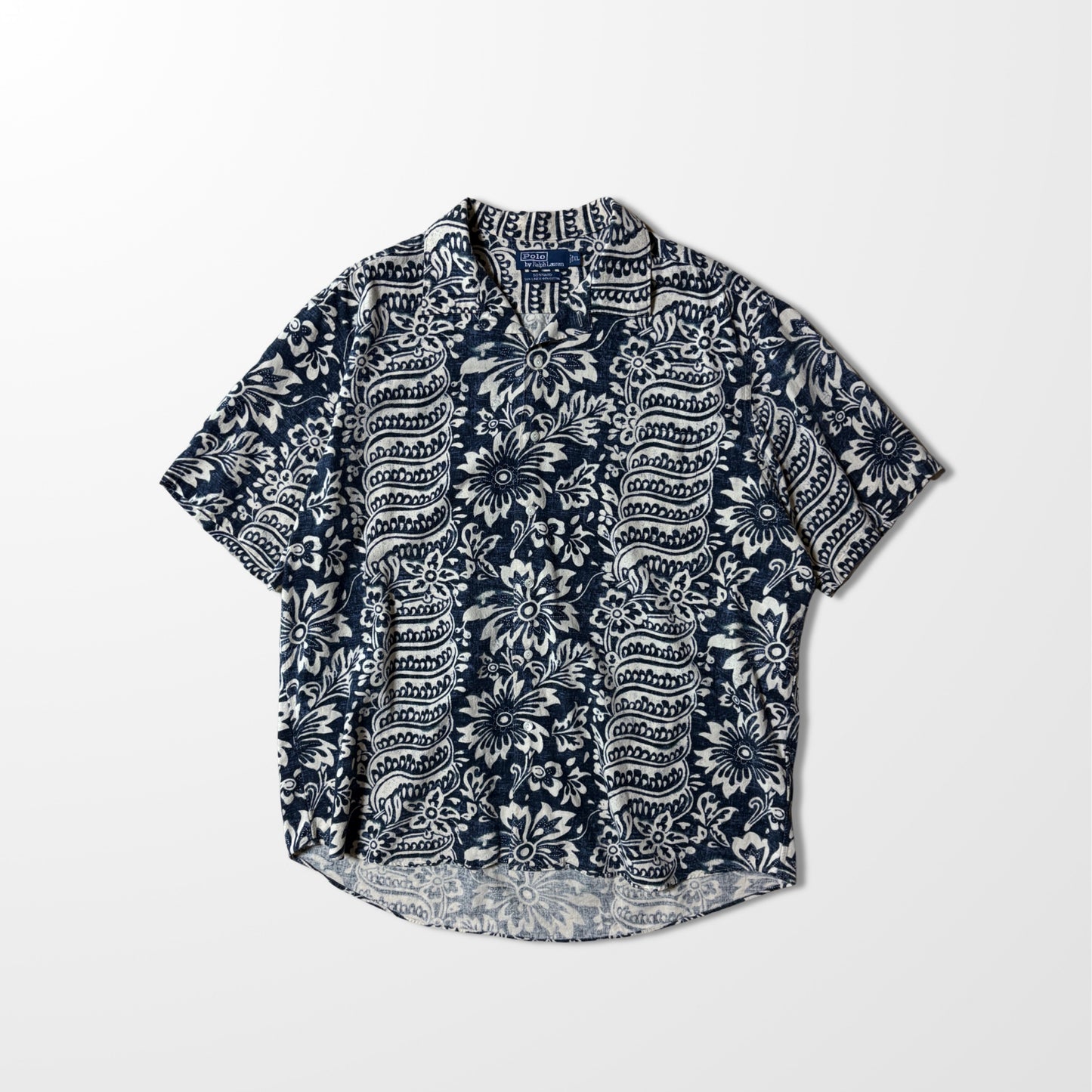 Polo Ralph Lauren Linen Cotton Aloha Shirt XL Navy Floral Pattern