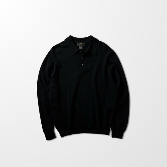 Pure 2-Ply Cashmere Knit Polo Sweater – Black / L