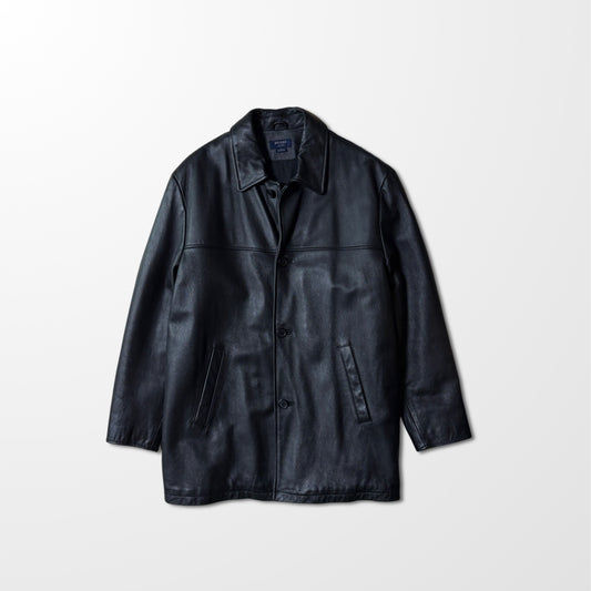 Brooks Sports Black Leather Car Coat – L