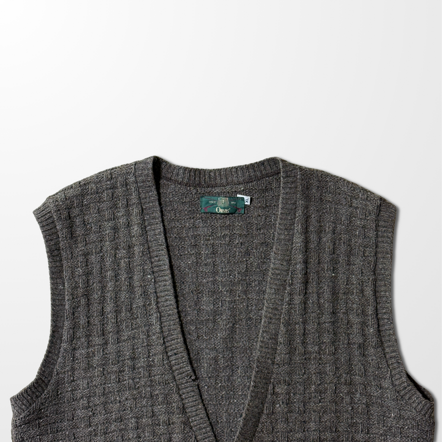 Wool Knit Button Vest –  Brown – XL