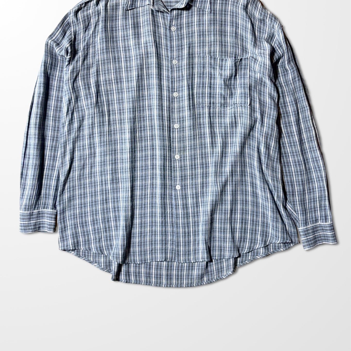 Rayon Check Shirt – Blue Gray – XL　Perry Ellis