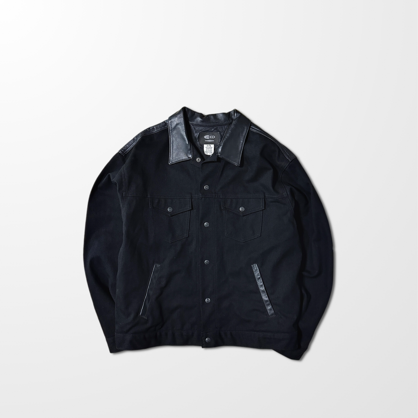 Denim × Leather Trucker Jacket – Black – L