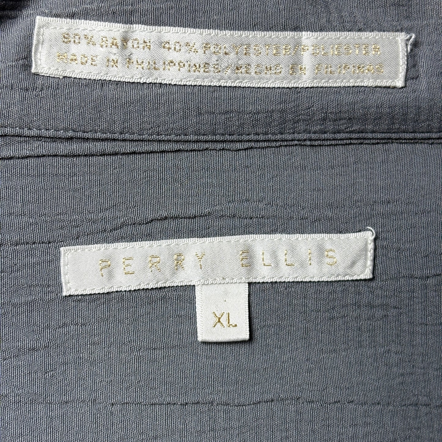 Perry Ellis Rayon Poly Open Collar Shirt XL – Gray Texture