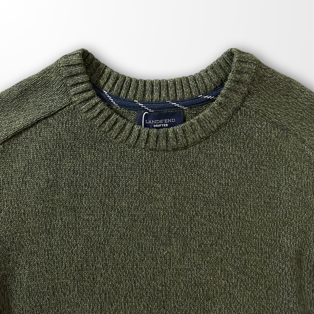 Lands’ End DRIFTER Cotton Knit Sweater – Olive Green – XL