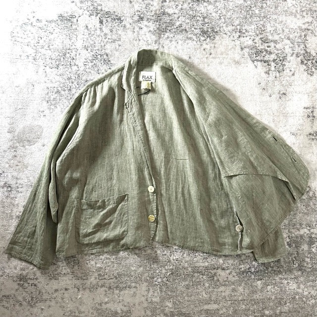 FLAX 100% Linen Short Jacket Olive – L