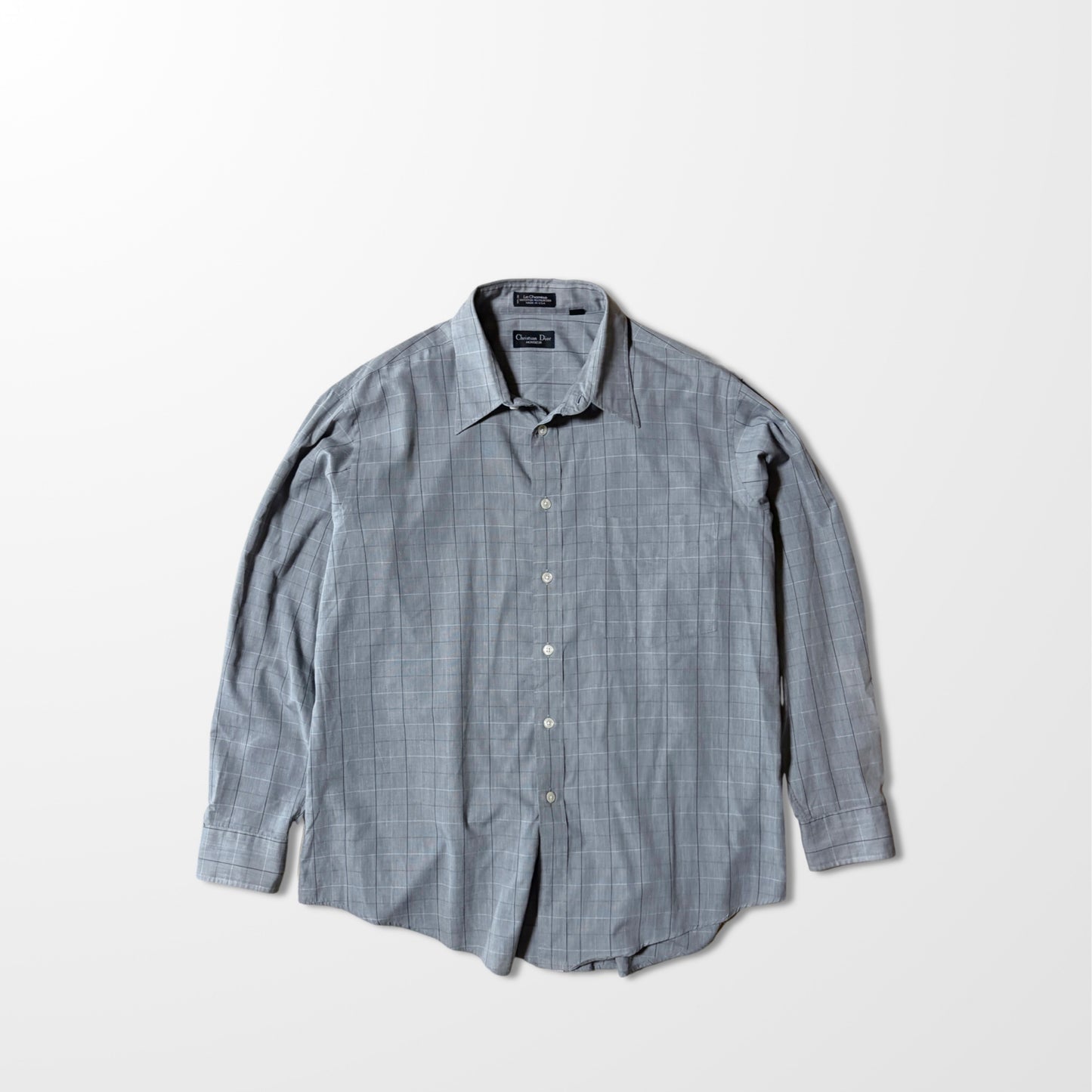 Christian Dior  Grey Check Dress Shirt - Le Chemise USA Made