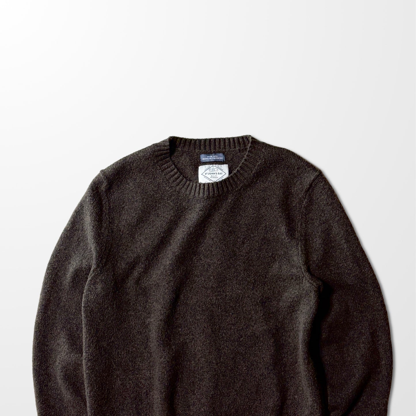 Dark Brown　Crewneck Sweater – M – St. John’s Bay Recycled Polyester Blend