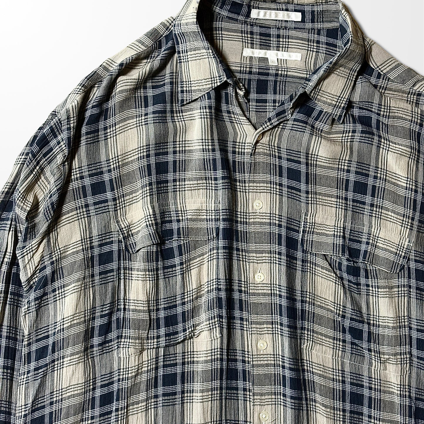 Perry Ellis 100% Rayon Check Shirt – Black Beige, XL