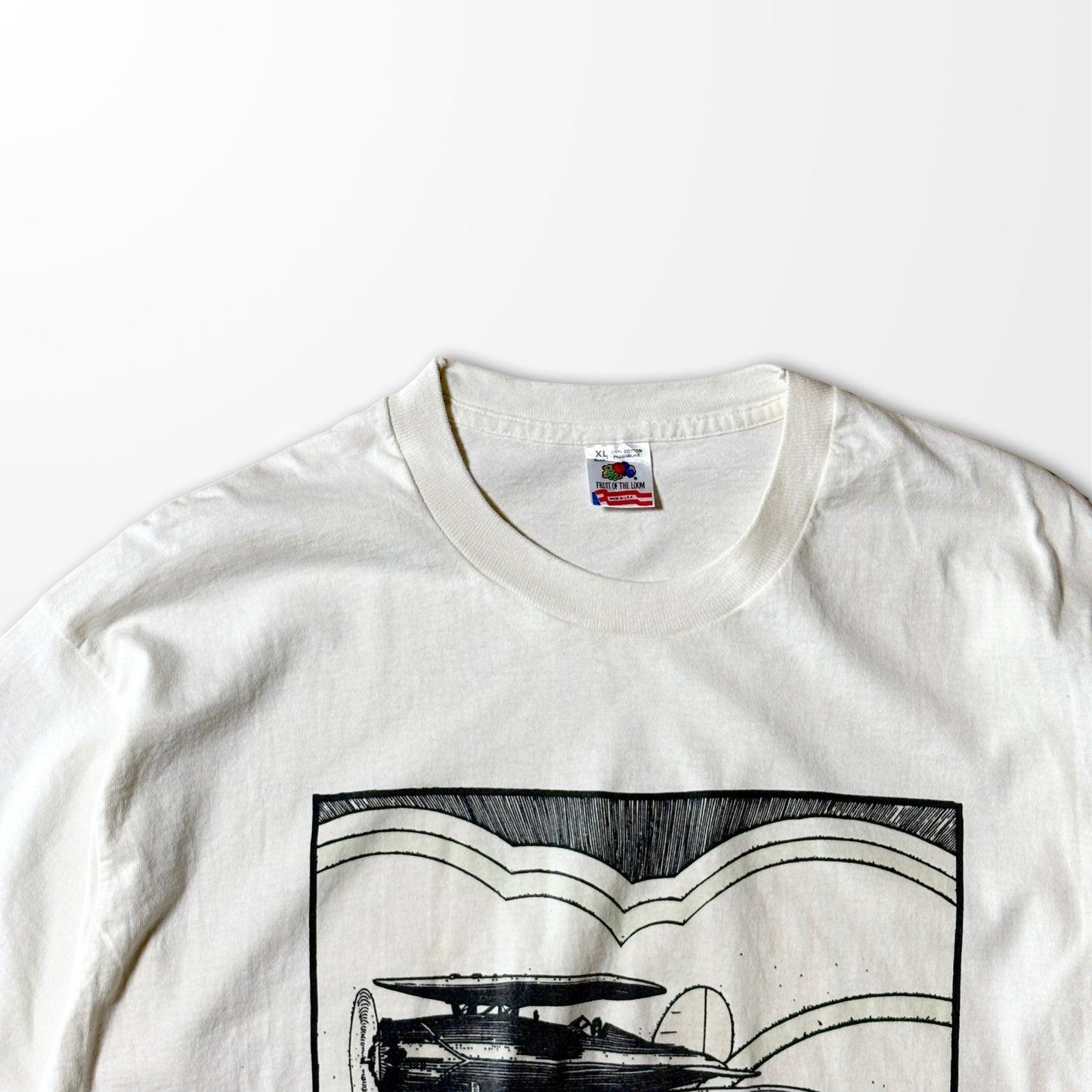Fade Airplane Print Tee – Minimal Vintage White