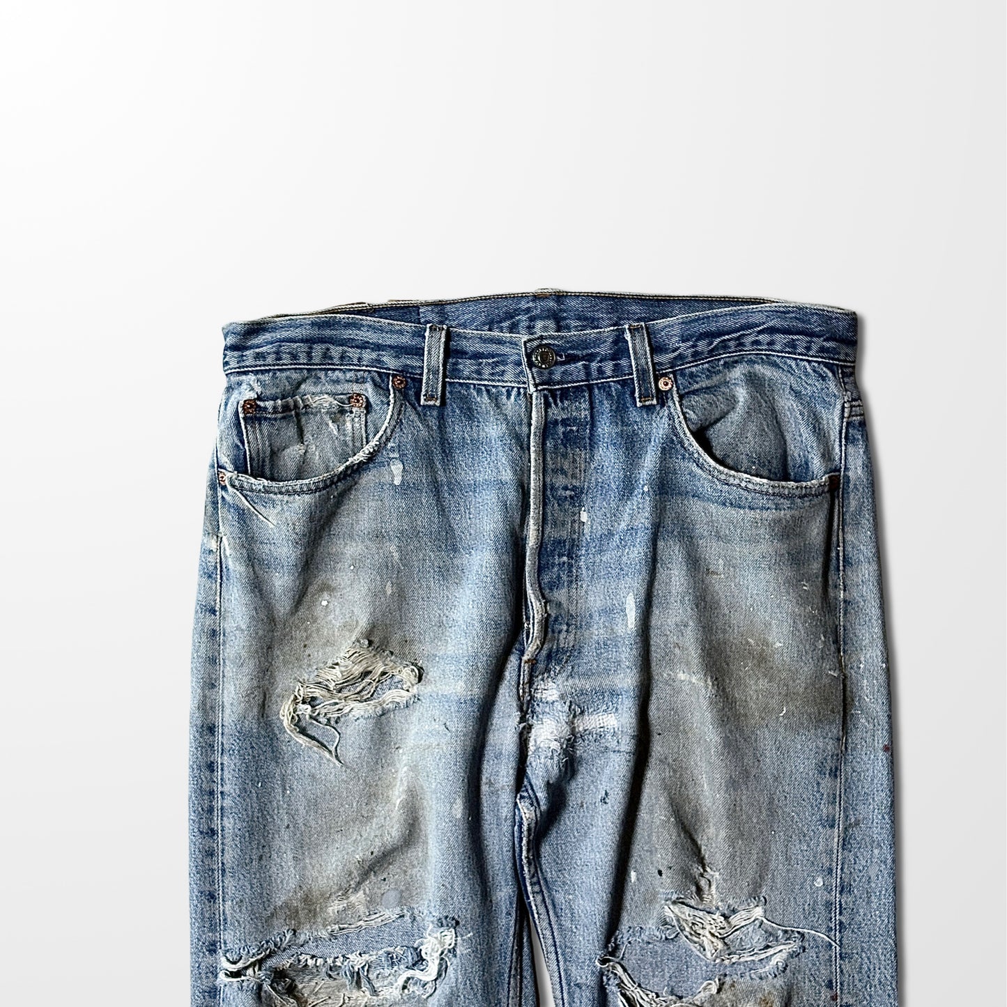 Levi’s 501 Vintage Distressed Jeans – Paint Stains & Heavy Fade – Made In USA  W38