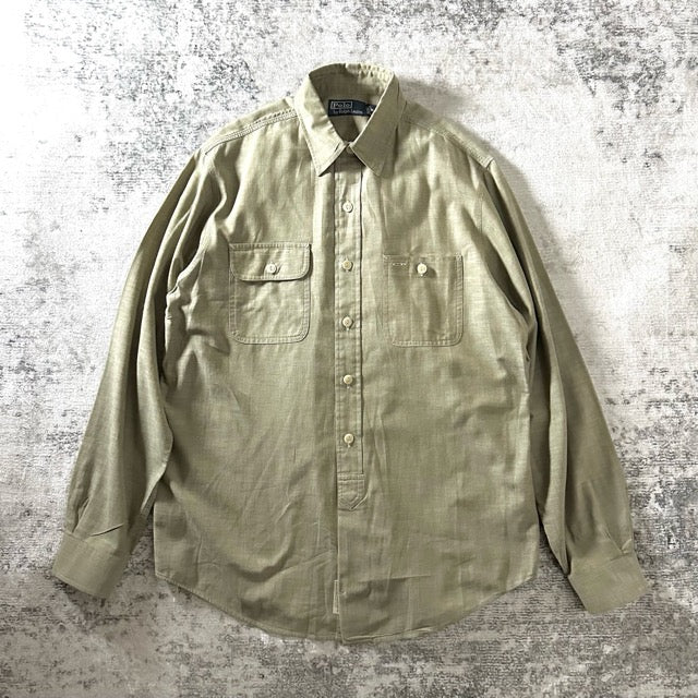 Ralph Lauren Cotton Shirt Olive Beige Double Pocket – M