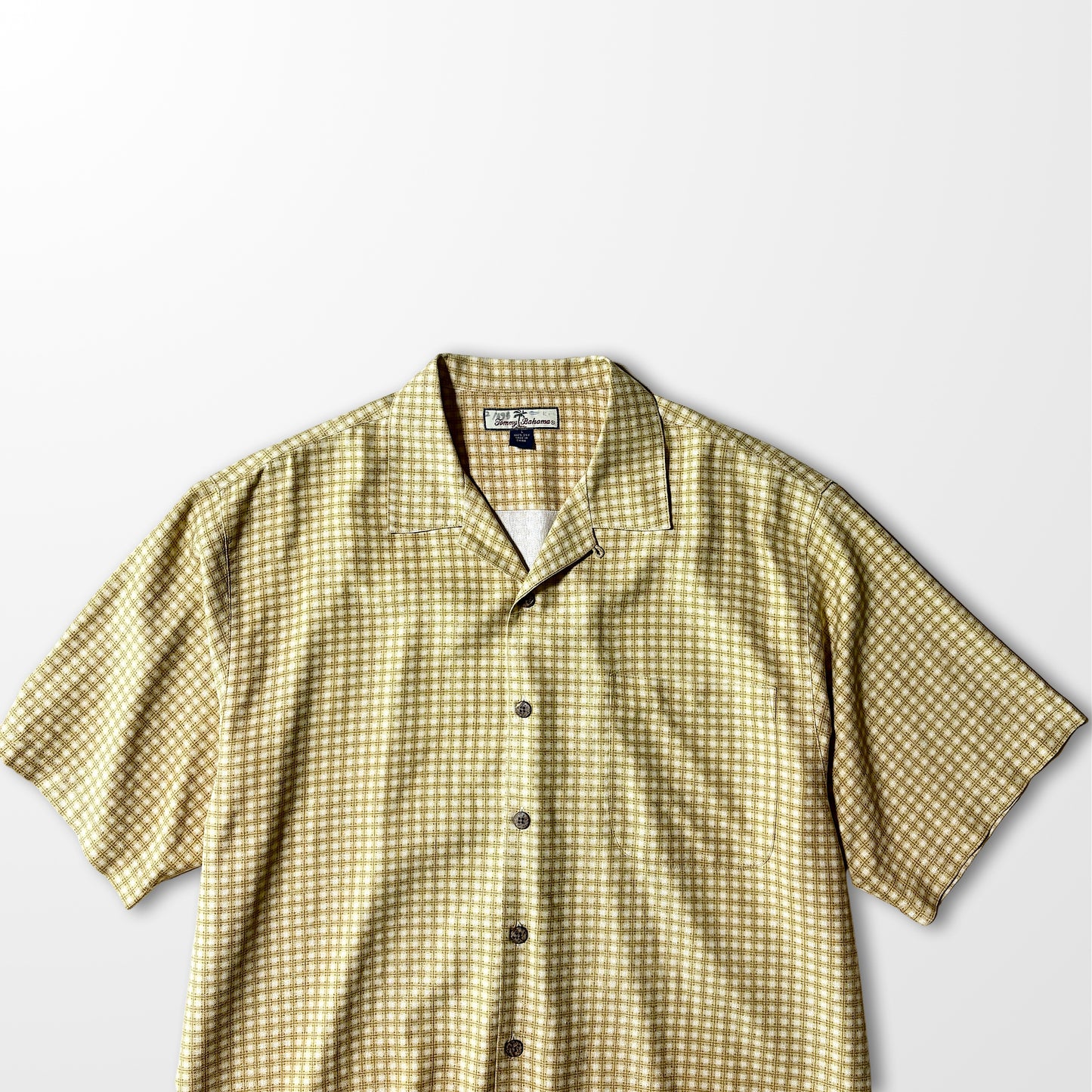 Silk Check Open Collar Shirt – Mustard Yellow, L