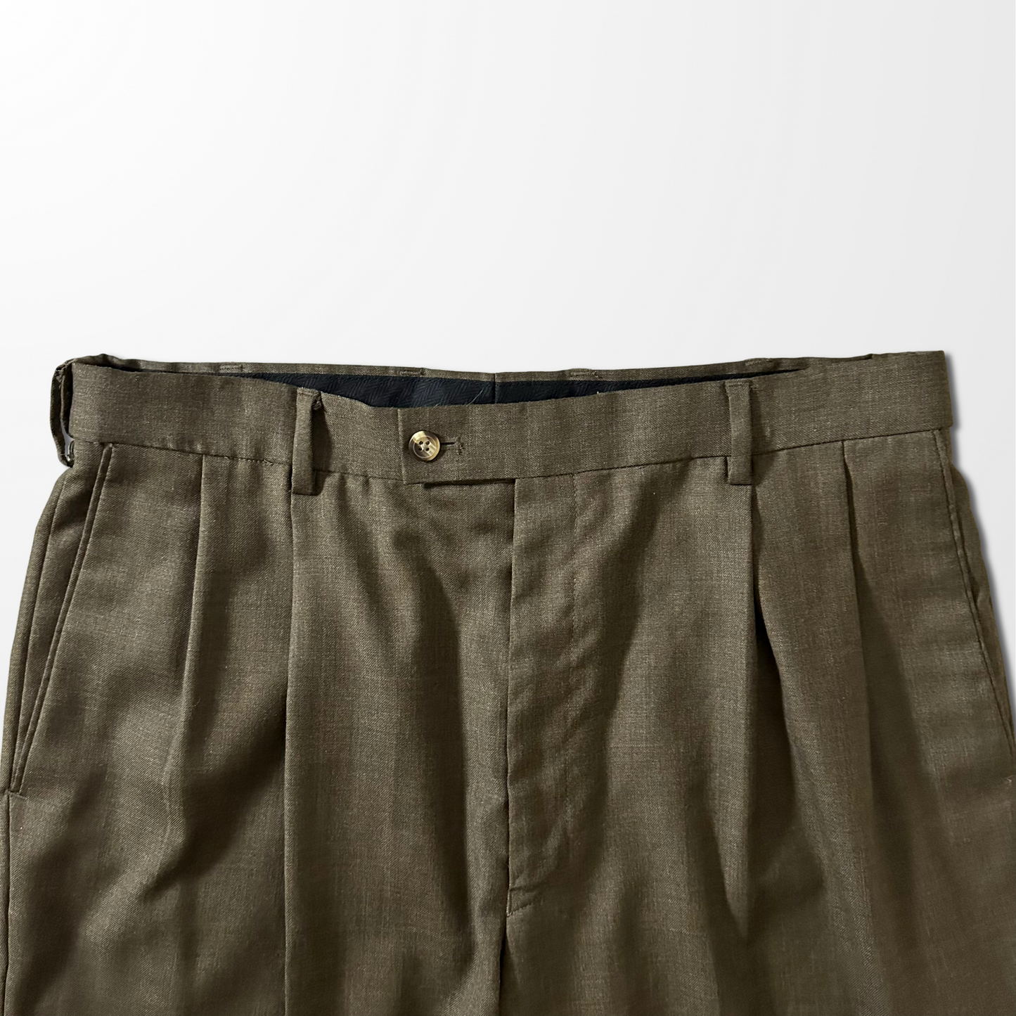 Wool Blend Two Pleated Trousers – Olive – W34