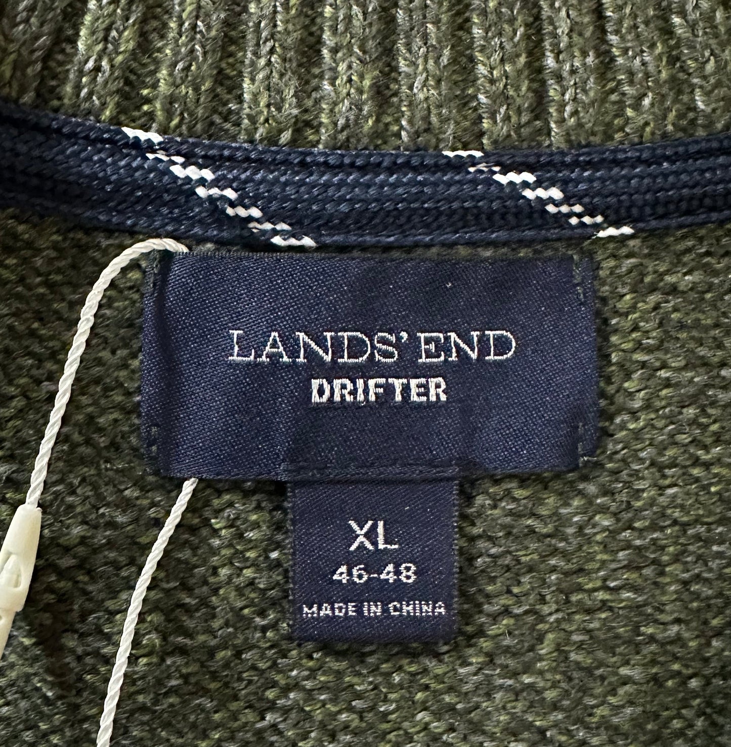 Lands’ End DRIFTER Cotton Knit Sweater – Olive Green – XL