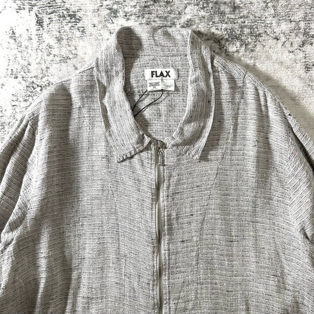 FLAX 100% Linen Gray Zip Jacket – XL