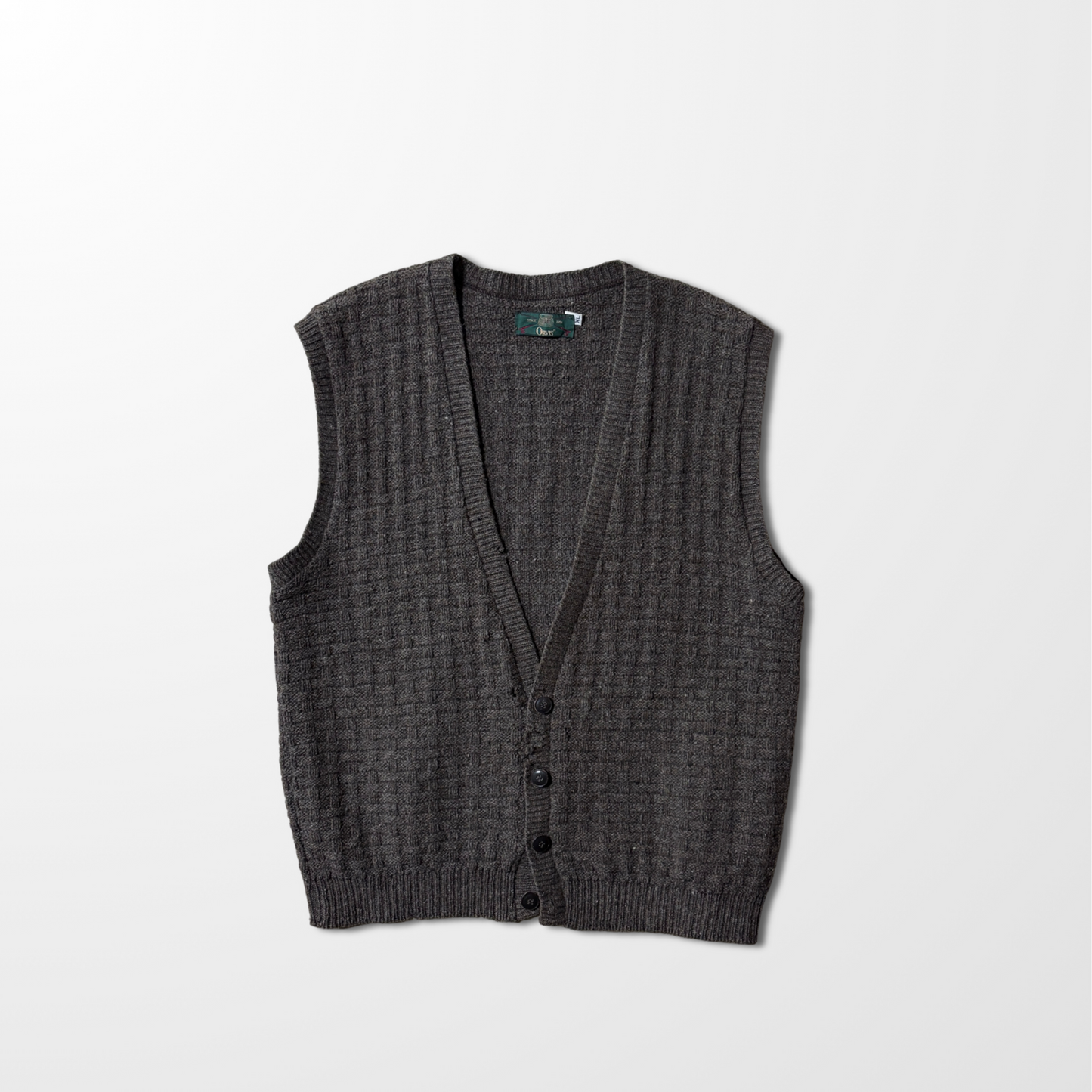 Wool Knit Button Vest –  Brown – XL