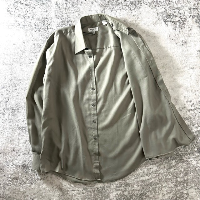 Yves Saint Laurent Olive Sheen Long Sleeve Shirt – L