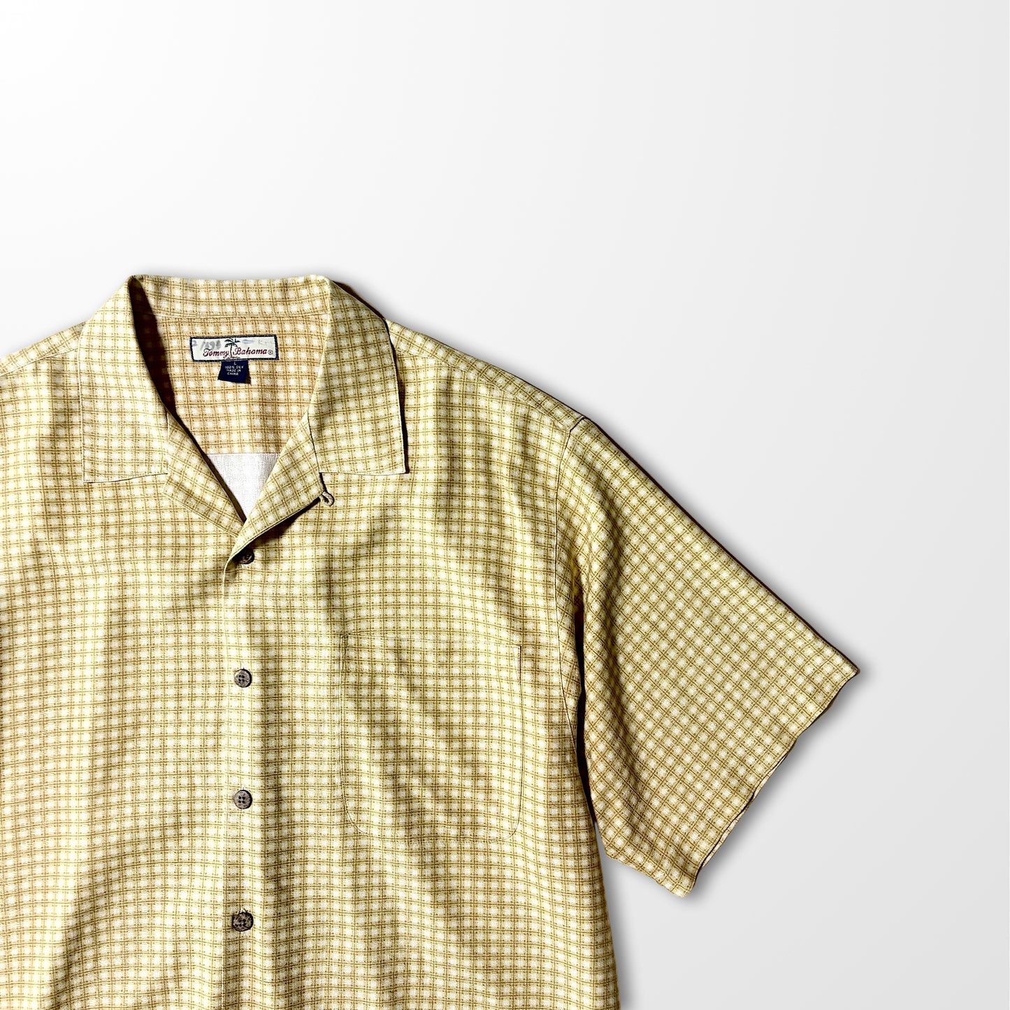 Silk Check Open Collar Shirt – Mustard Yellow, L