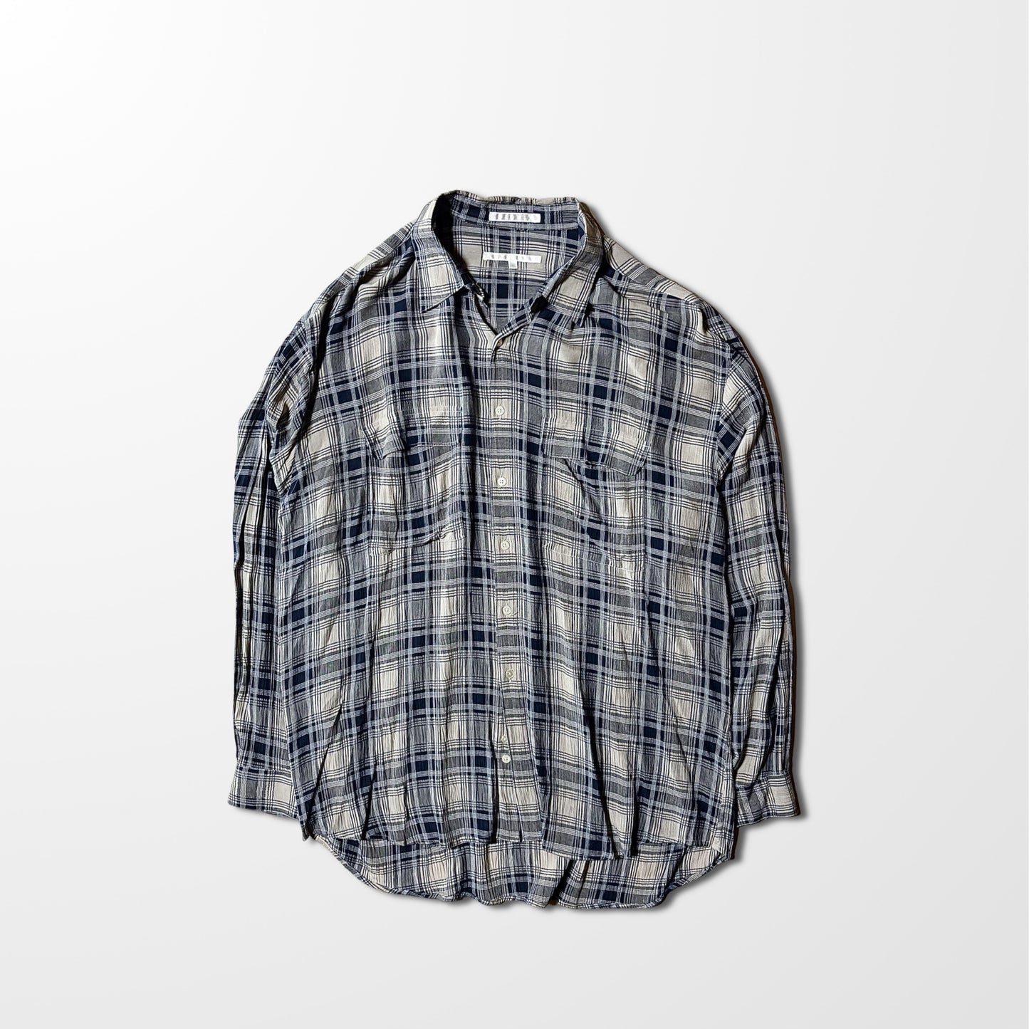 Perry Ellis 100% Rayon Check Shirt – Black Beige, XL