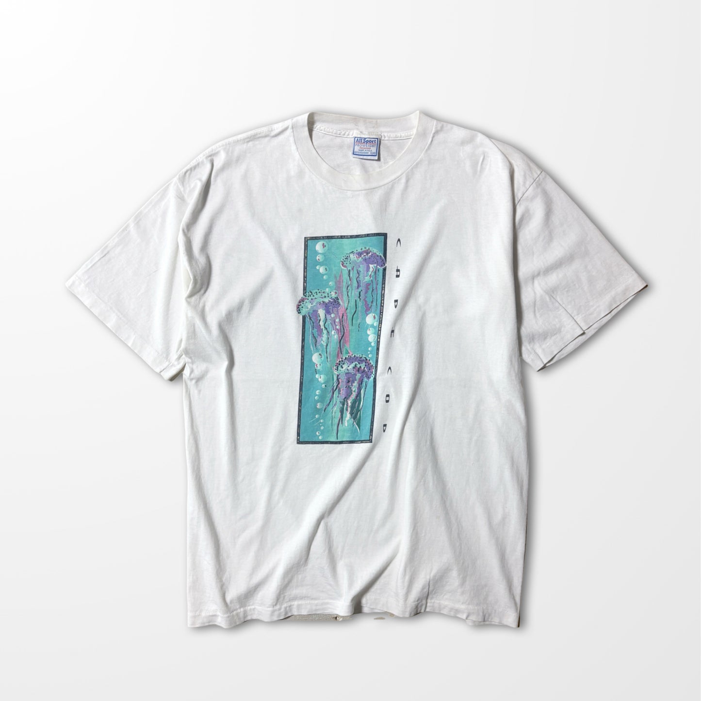 Medusa Art Print T-shirt / Jellyfish Fade White Tee XL made in USA