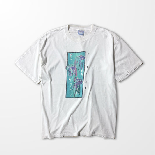 Medusa Art Print T-shirt / Jellyfish Fade White Tee XL made in USA