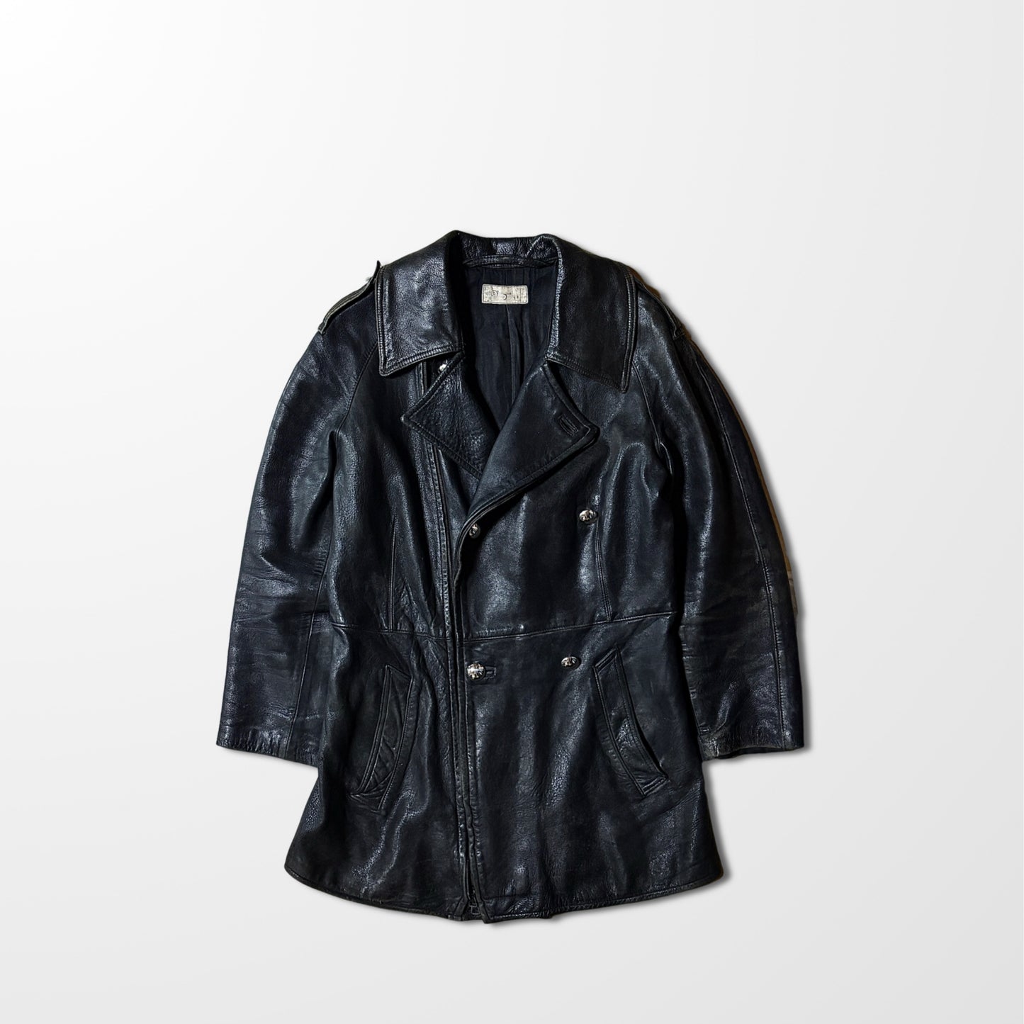 French Military Vintage Motorcycle Leather Coat – 96M - 80ｓ