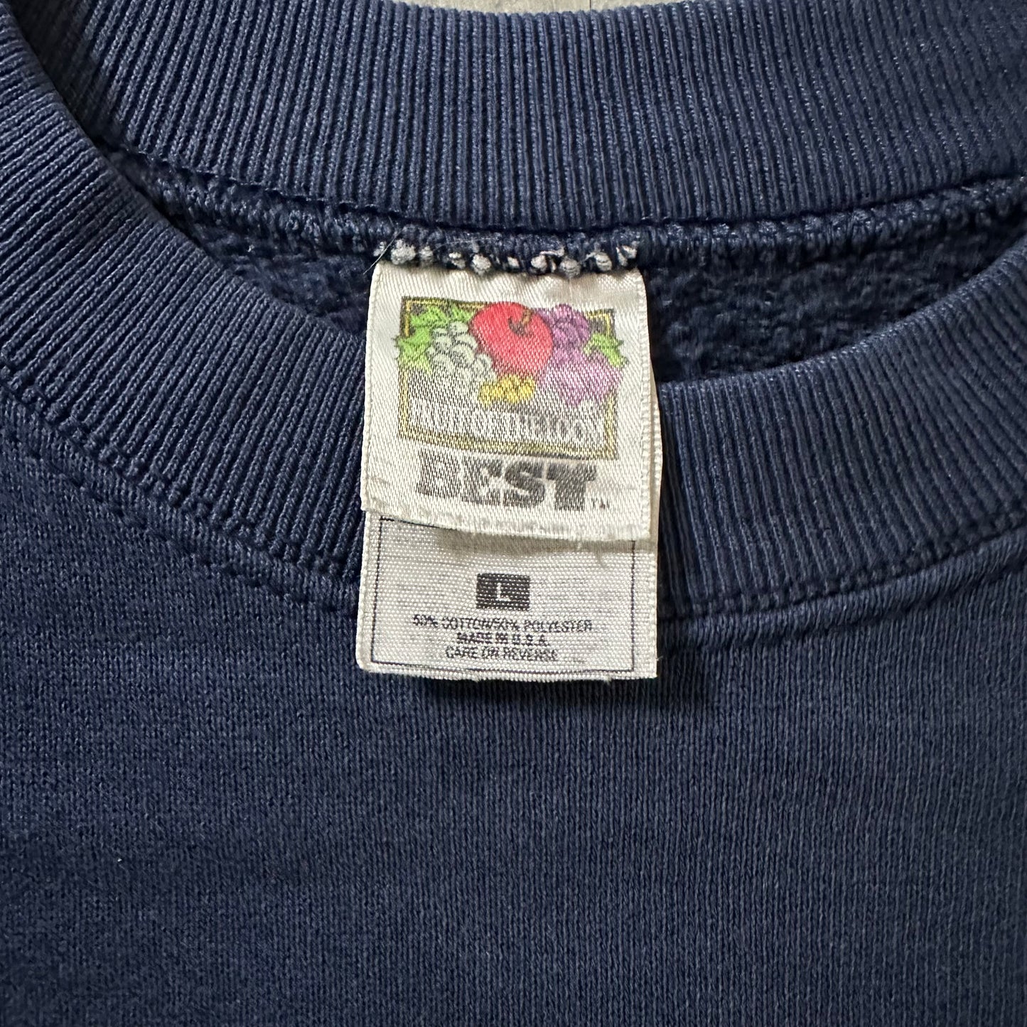 Fruit of the Loom “BEST” 50/50 Navy Floral Print Sweatshirt – L / Made in U.S.A.