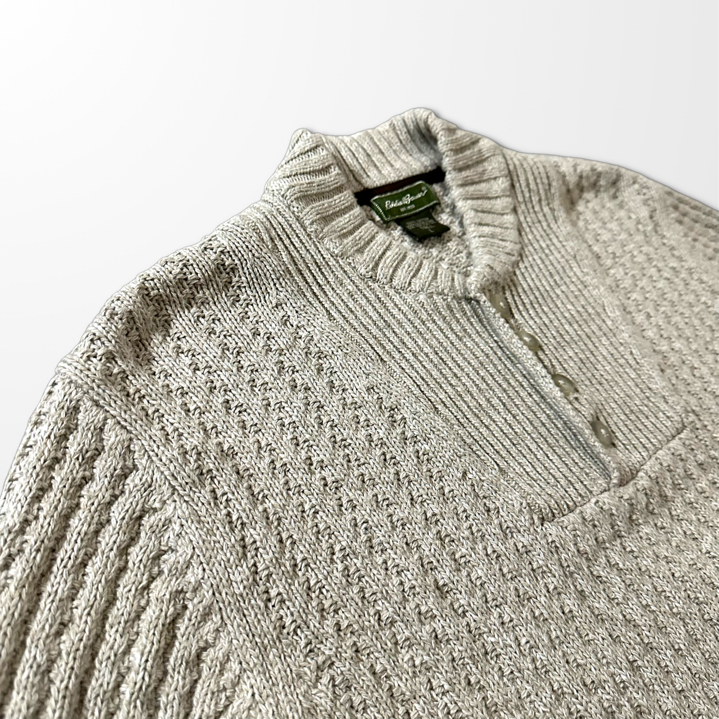 Cotton Half Button Sweater – Beige – Tall L (Made in Hong Kong)