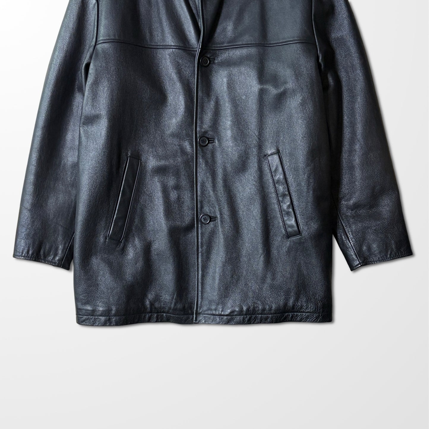 Brooks Sports Black Leather Car Coat – L