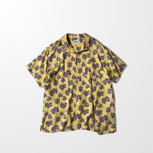 Rare 90s Floral Open-Collar Shirt – Mustard Yellow × Botanical Pattern